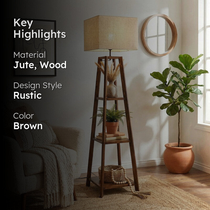 Akris Wooden Floor Lamp With Shelves media 2