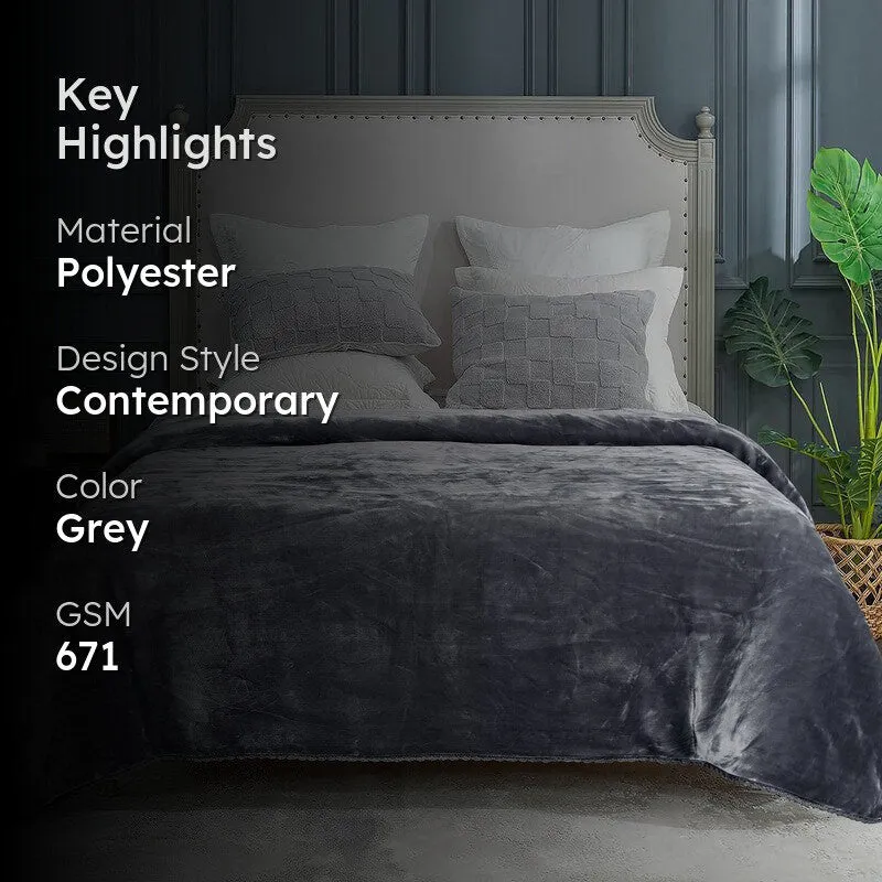 Singu Polyester Solid Blanket - Grey media 2
