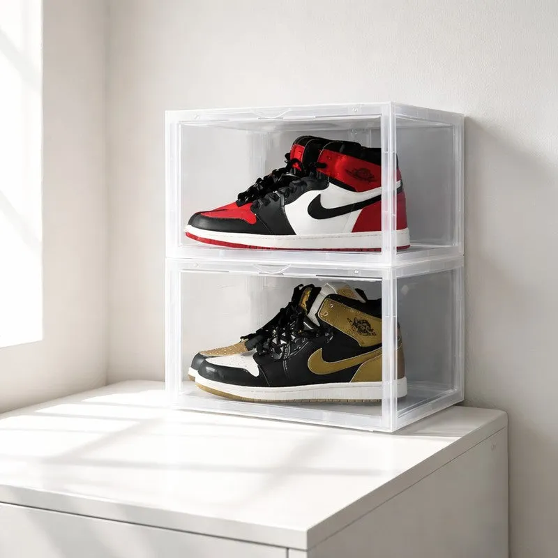 Space Saving Transparent Stackable Shoe Racks - Set Of Two media 1
