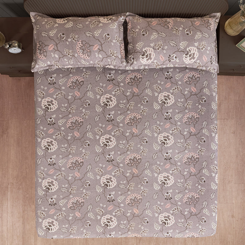 Swayam Light Brown Floral Cotton Bedsheet - 180 TC media 5