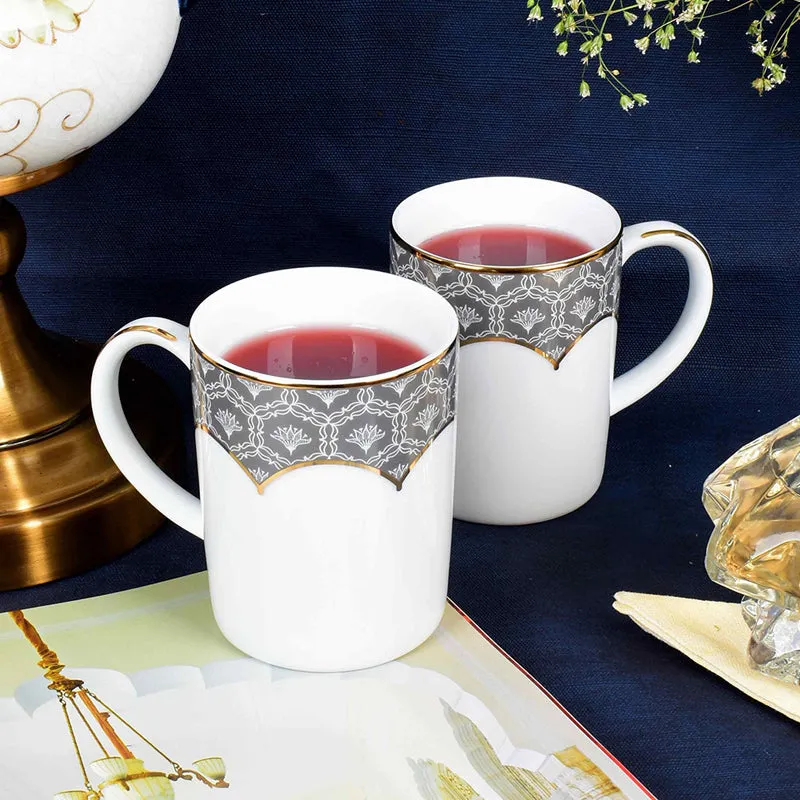 Gilded Legacy Slim 24k Gold Brushed Porcelain Coffee Mug(280 mL Each/Grey) - Set Of Six media 3