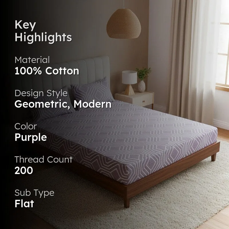 Akoya Geometric Cotton Bedsheet (Purple) - 200 TC media 2