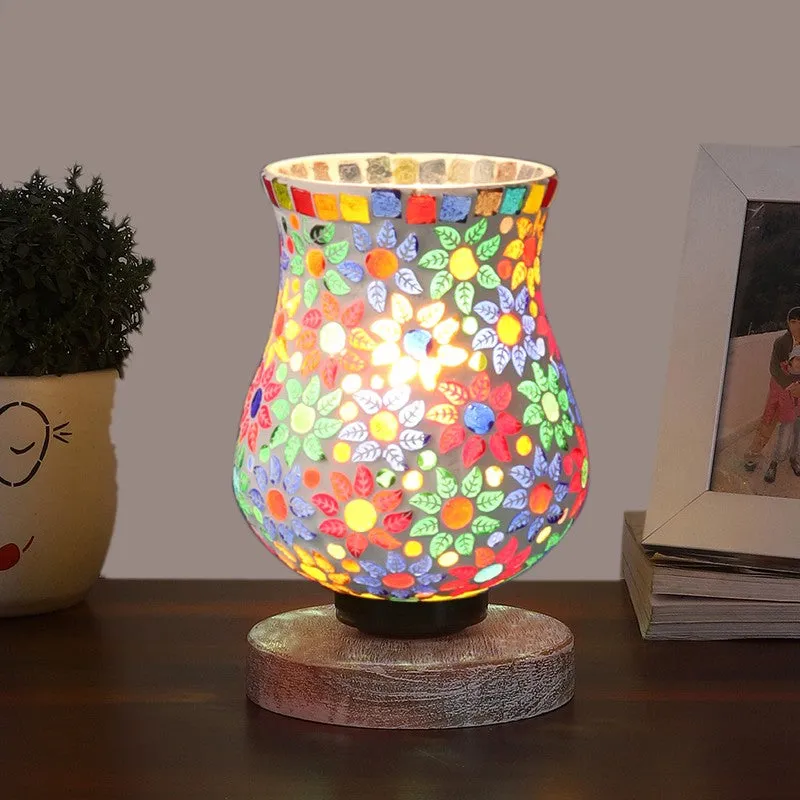 Lumlin Mosaic Glass Table Lamp With Wooden Base - Multicolor media 3