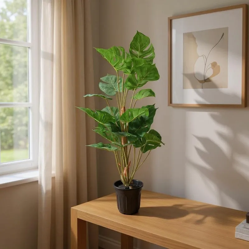 Veloura Artificial Monstera Plant With Black Plastic Pot - 3 Feet media 3