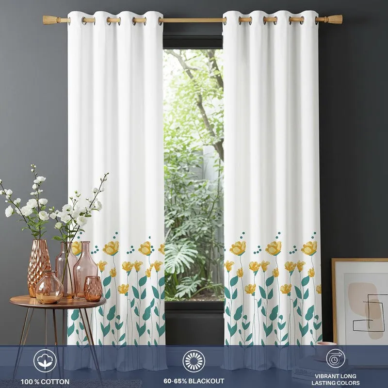 Sunny Blooms Cotton Curtain - Yellow media 4