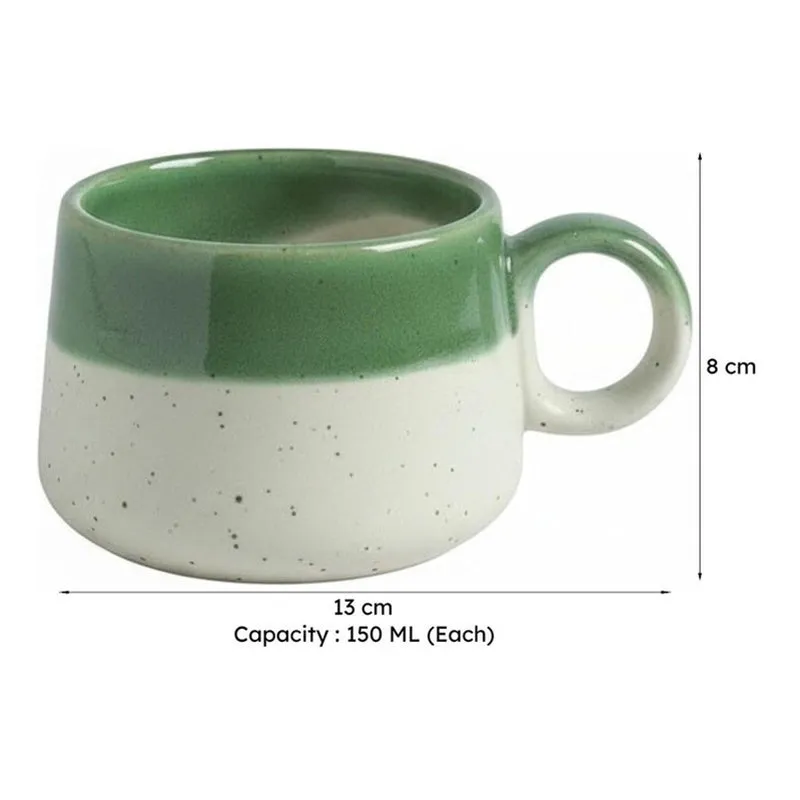Nouvelle Ceramic Tea Cup (150 mL Each) /Green)-  Set of Six media 7