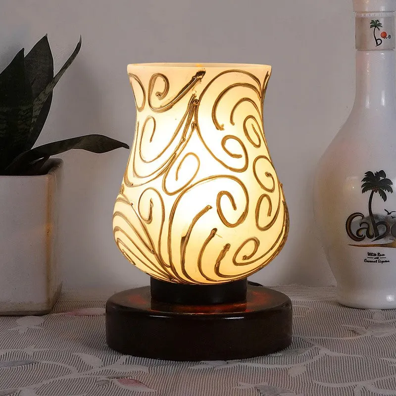 Prismira Mosaic Glass Table Lamp With Wooden Base - White media 3
