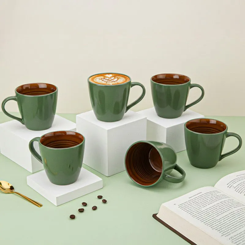 Karvaa Ceramic Coffee Mug (Forest Green/350 mL Each) - Set Of Six media 1