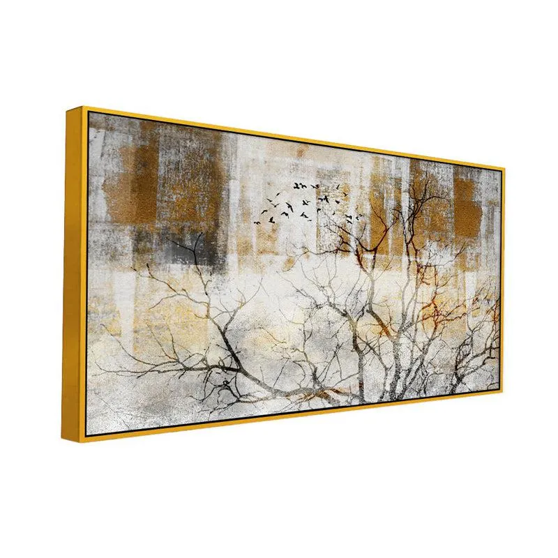 Desolation Of Autumn Floral Canvas Wall Painting With Frame - Gold media 4