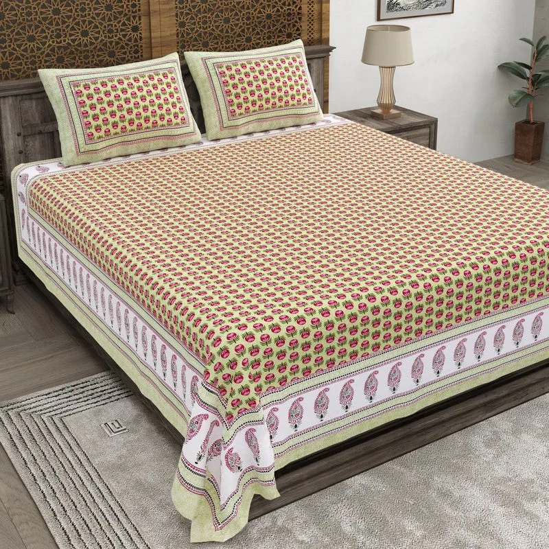 Floriya Cotton Bedsheet (Green,Maroon) - 240 TC media 1