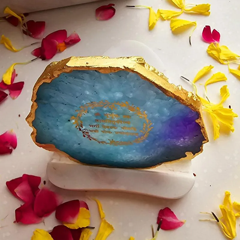 Festive Gayatri Mantra Tealight Candle Holder - Turquoise media 3