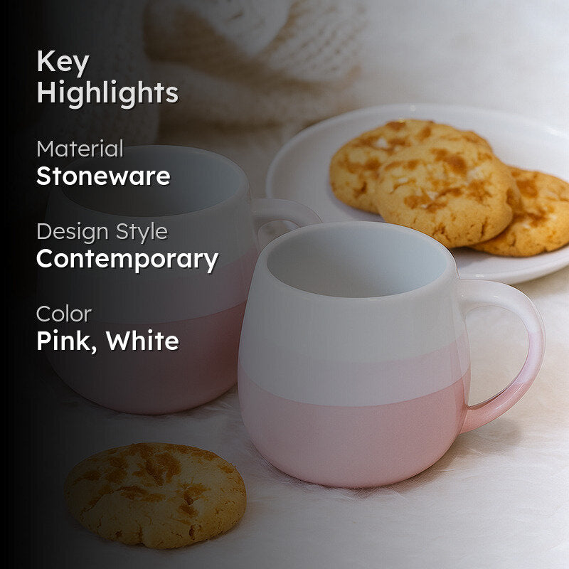 Wave Stoneware Coffee Mug (440 mL Each/Pink) - Set of Two media 2