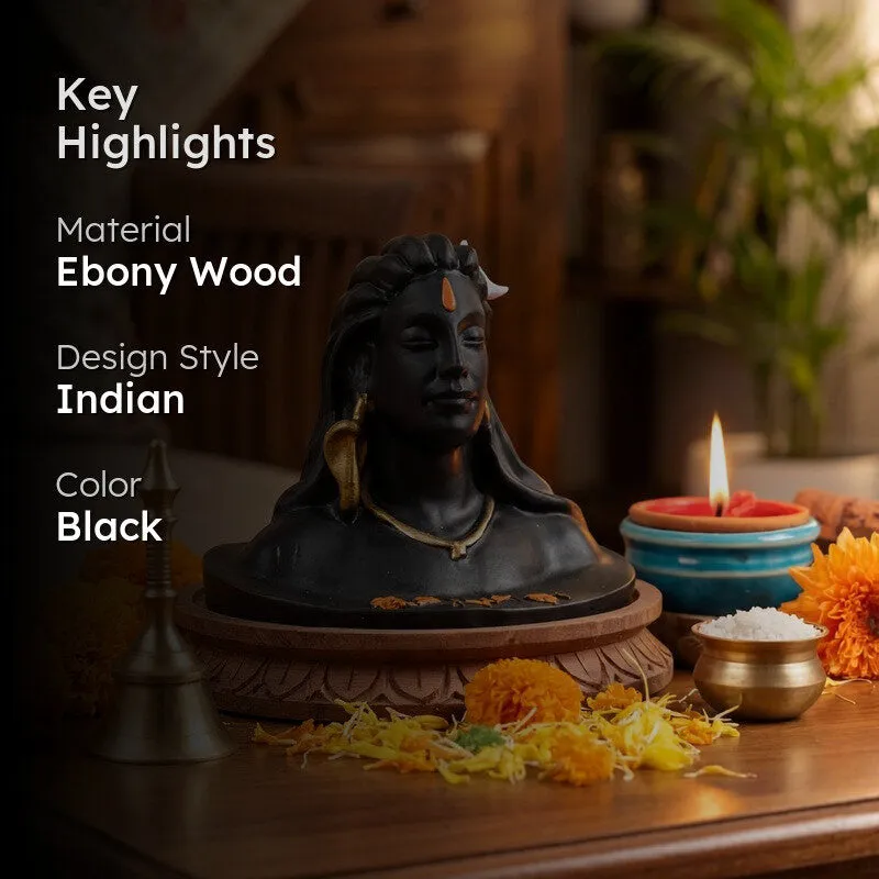 Lord Adiyogi Divine Ebony Wood Idol media 2