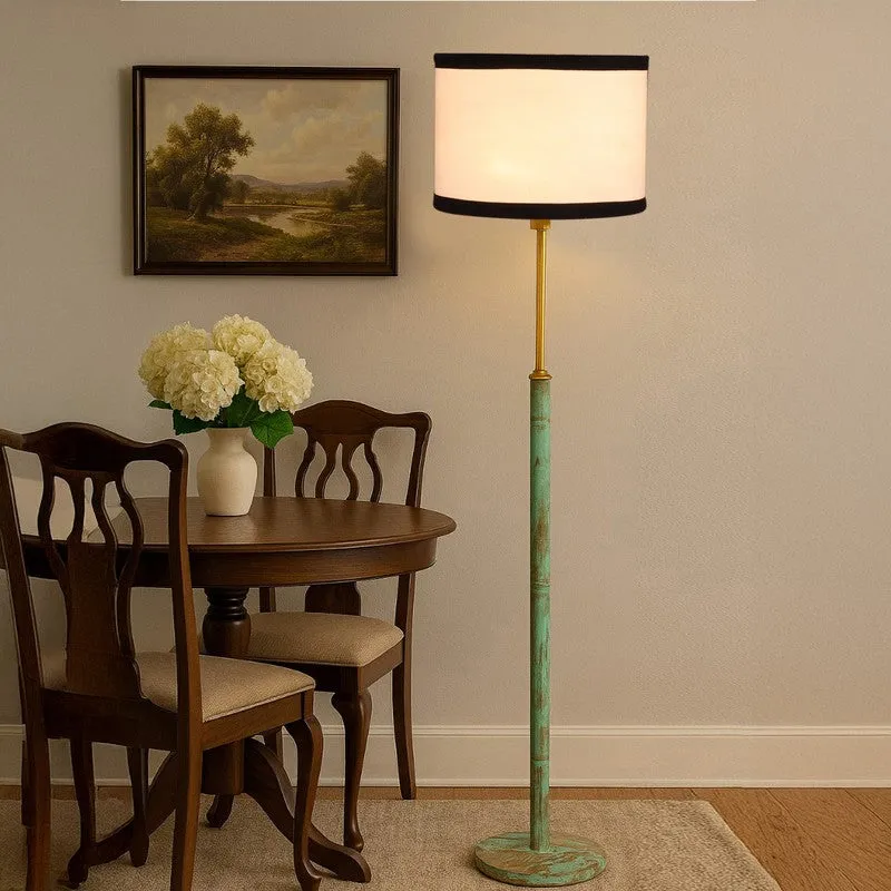 Amber Glow Wooden Floor Lamp - White & Black media 3