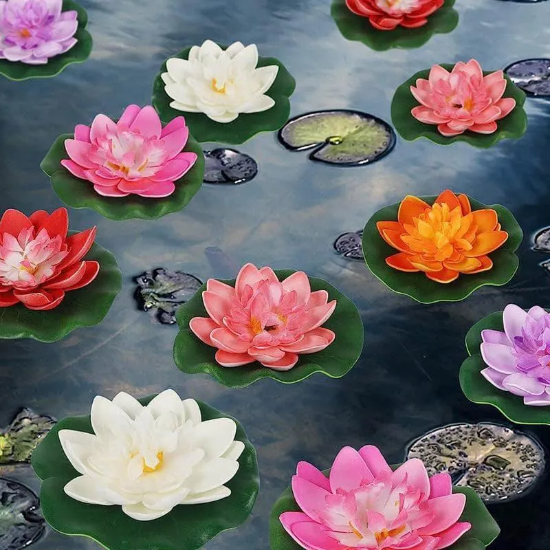 Artificial Floating Lotus (Multicolour) - Set Of Six media 1