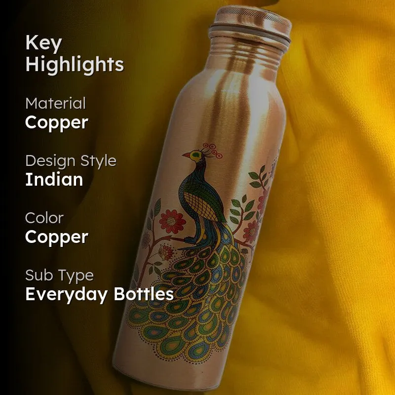 Ashya Mayoora Copper Water Bottle With Glasses media 2