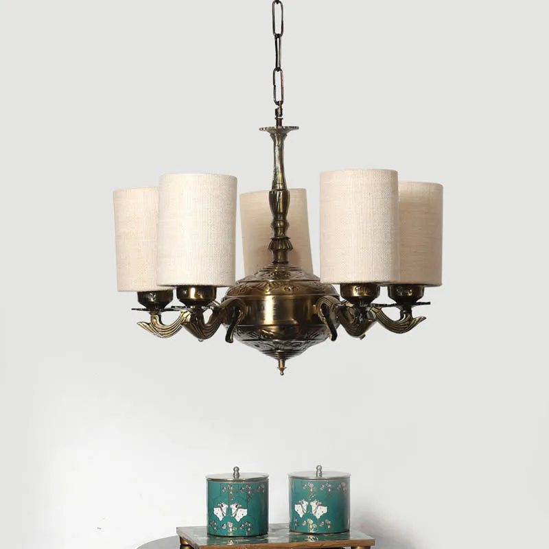Glanna Cylindrical Golden Antique Ceiling Lamp media 2