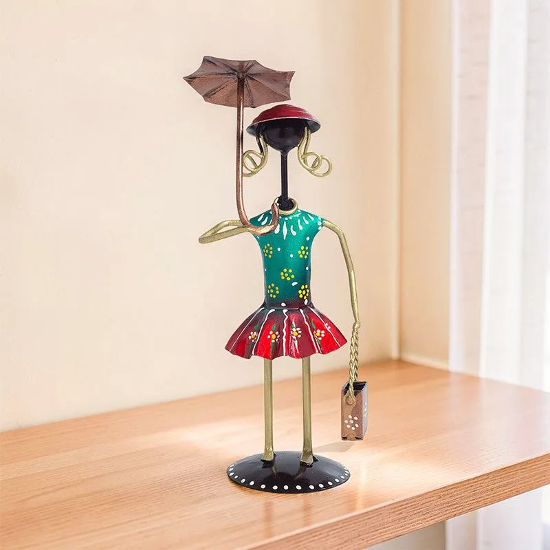Lady With Umbrella Iron Showpiece - Green,Red media 7