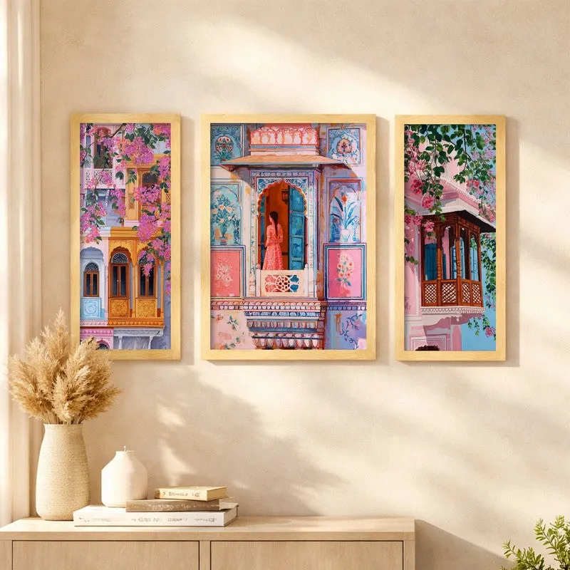 Pink Balcony Escape Wall Art With Frame - Set of Three media 3