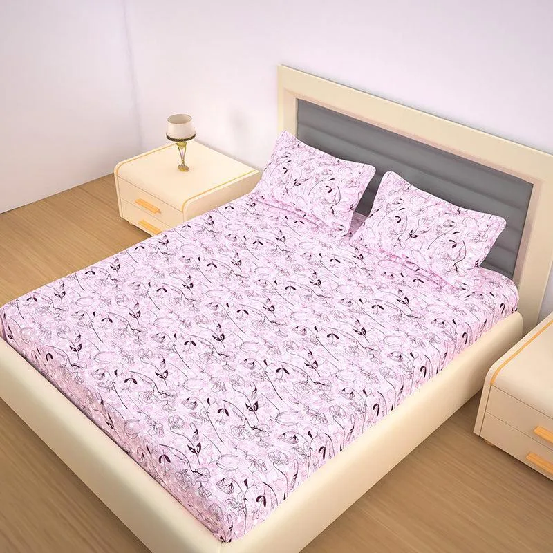 Bloom In Vine Floral Cotton Bedsheet (Pink) - 200 TC media 4
