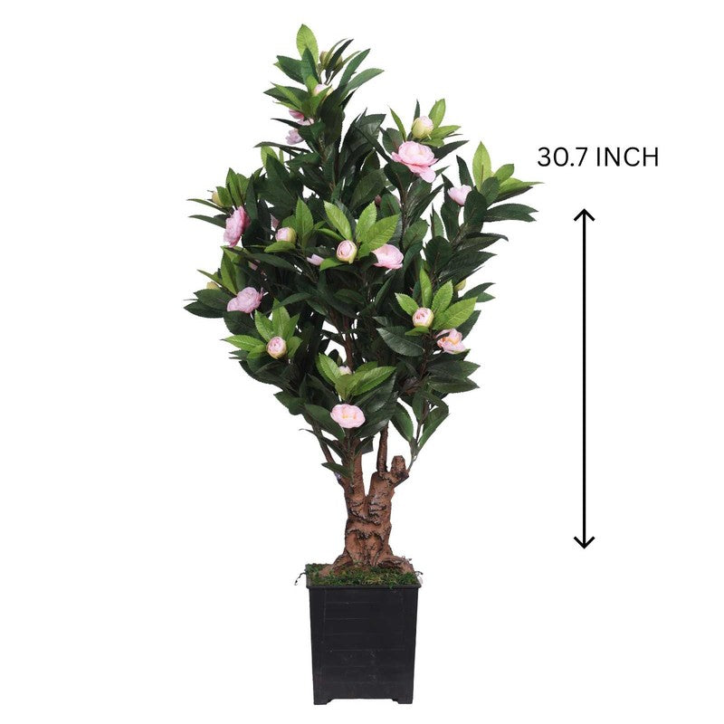 Artificial Pink Camelia Rose Plant With Black Fiber Pot - 2.6 Feet media 5
