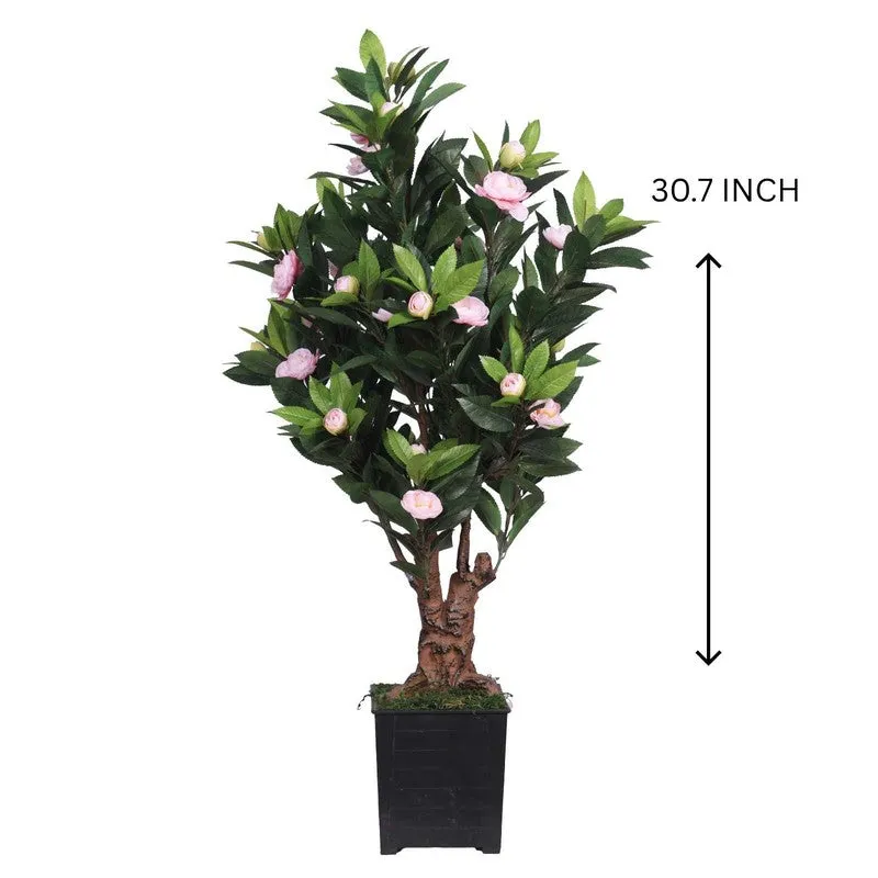 Artificial Pink Camelia Rose Plant With Black Fiber Pot - 2.6 Feet media 5