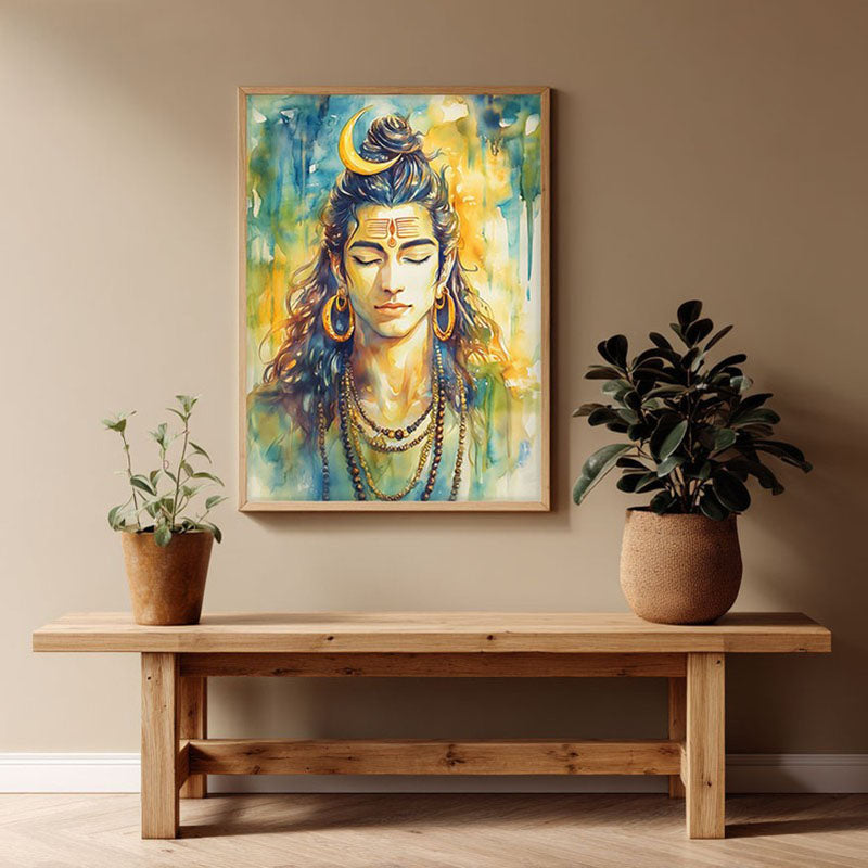 Shaktimayi Durga Spiritual Archival Paper Wall Painting - Natural Brown Frame