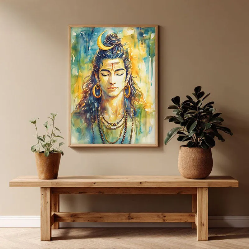 Shaktimayi Durga Spiritual Archival Paper Wall Painting - Natural Brown Frame media 1
