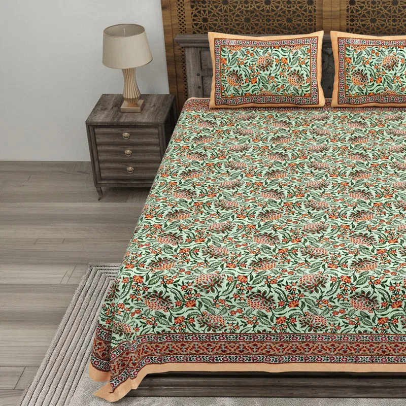 Shapeza Cotton Bedsheet (Green,Orange) - 240 TC media 3