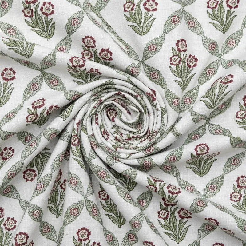 Malati Cotton Bedsheet (Red, Light Green) - 180 TC media 5