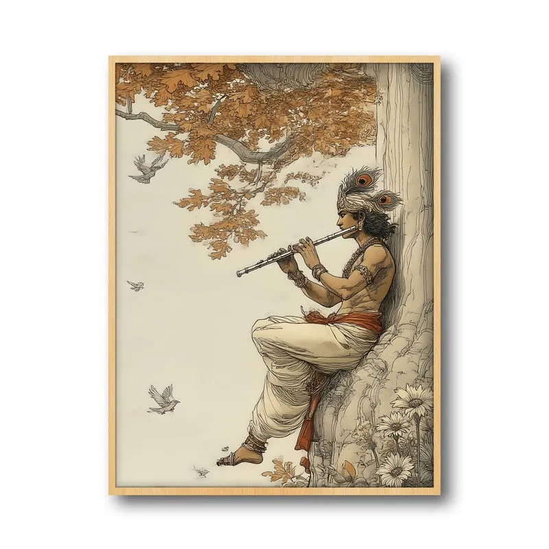 Sri Krishna Blissful Archival Paper Wall Art - Natural Brown Frame media 5