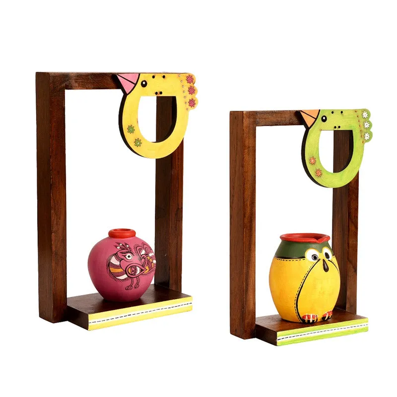 Babita Terracotta & Wood Wall Shelve With Pot - Four Piece Set media 3