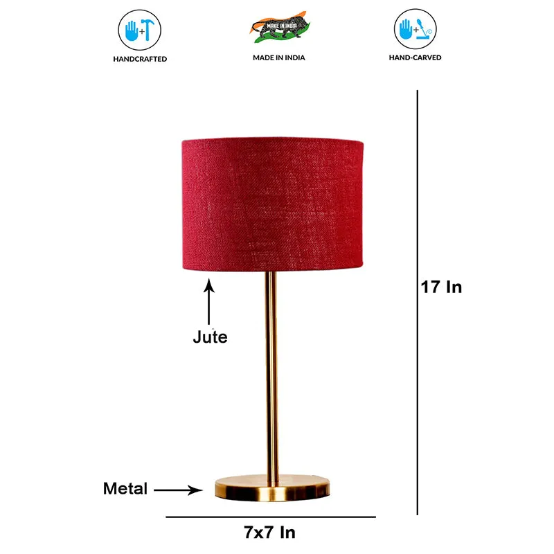 Loft Gleam Jute & Metal Table Lamp (Drum) - Maroon,Gold media 4