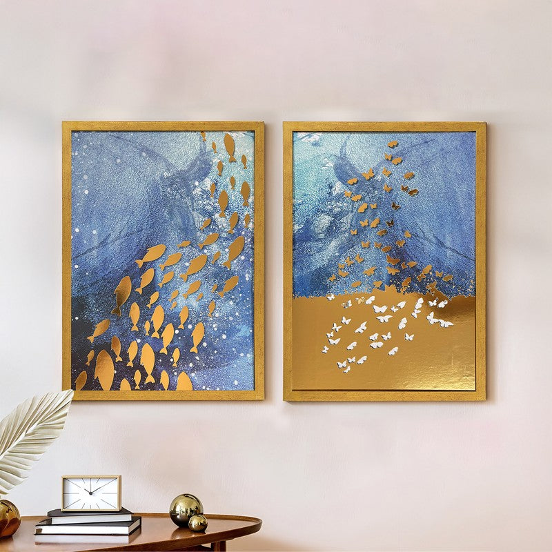 Golden Horizon Butterfly Wall Art Frame - Set of Two