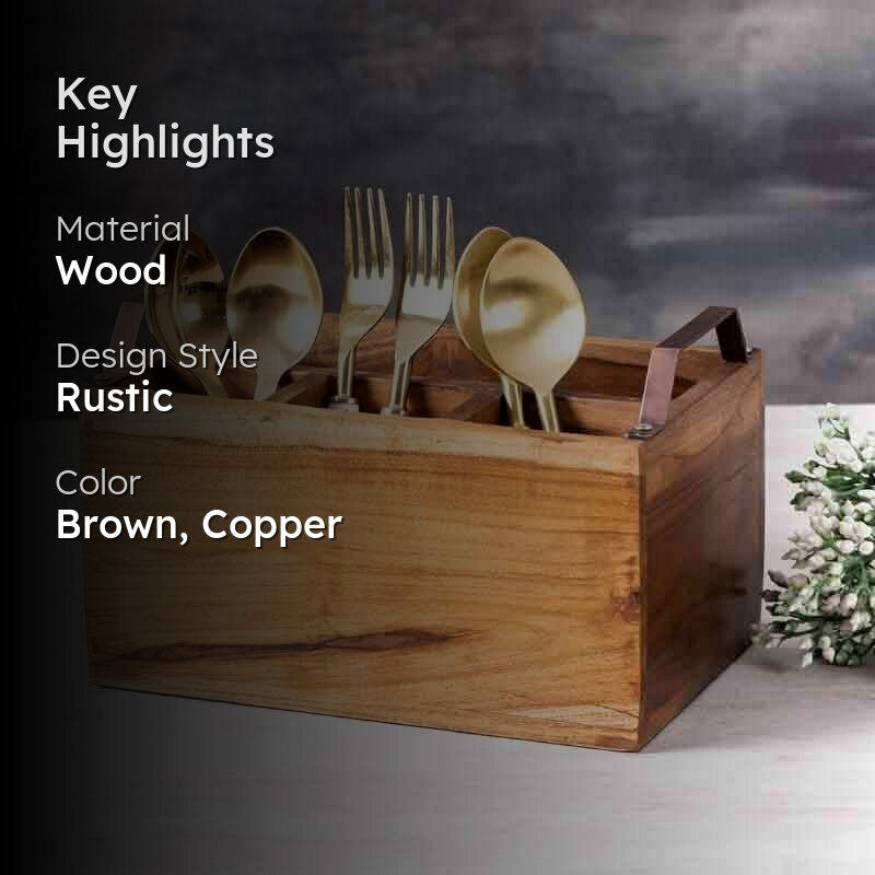 Cedar Cutlery Holder - Brown & Bronze media 2
