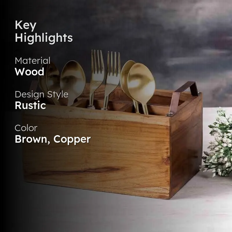 Cedar Cutlery Holder - Brown & Bronze media 2