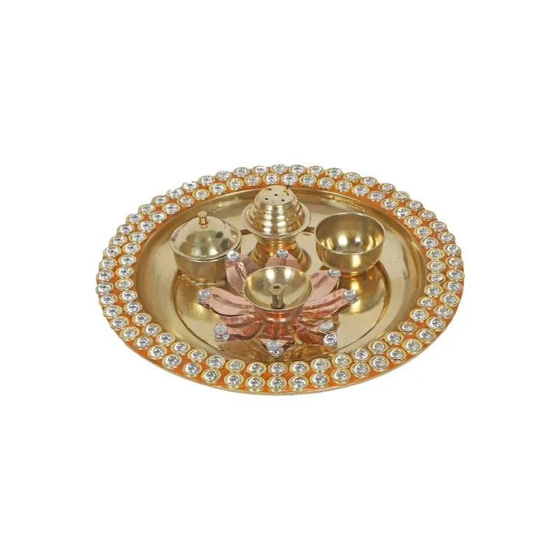 Beaded Bless Brass Thali - Five Piece Set media 4