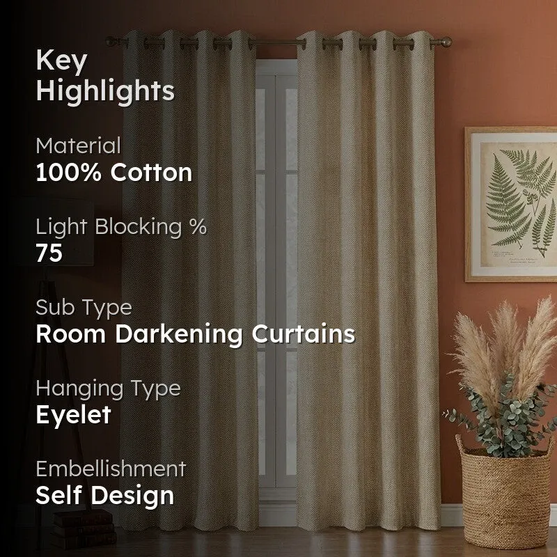 Form Ease Cotton Room Darkening Curtains (Beige) - Set Of Two media 2
