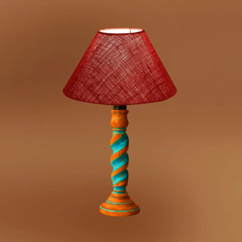 Elara Oryn Wooden Table Lamp - Maroon media 7