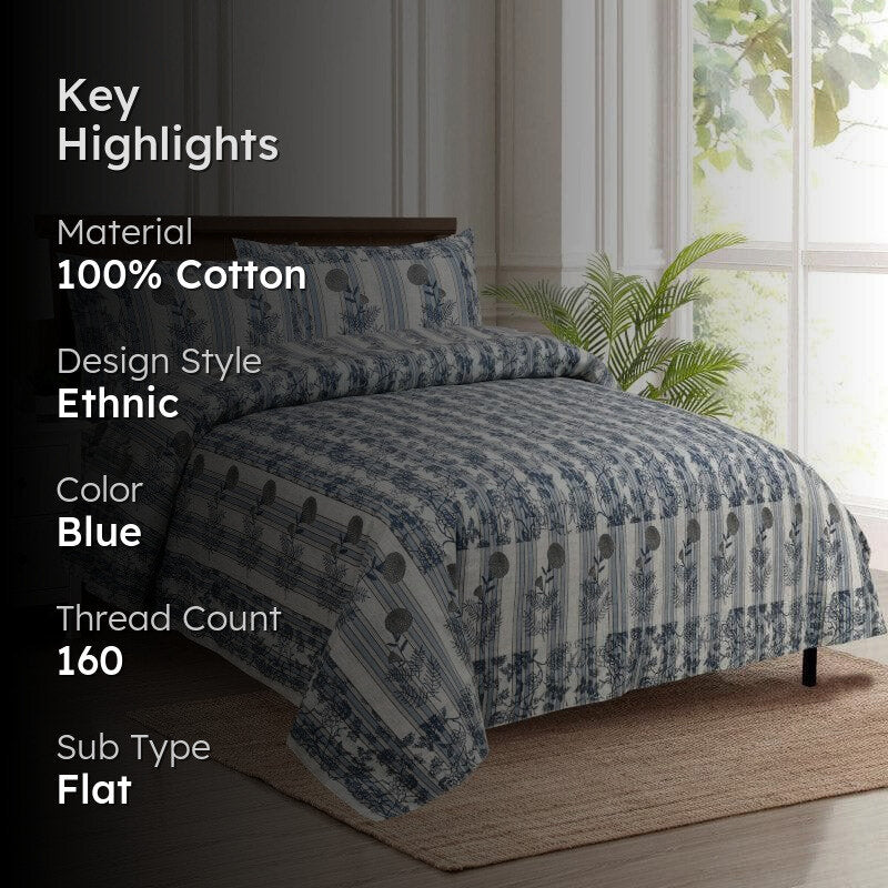 Jamesaari Printed Cotton Bedsheet (Blue) - 160 TC media 2