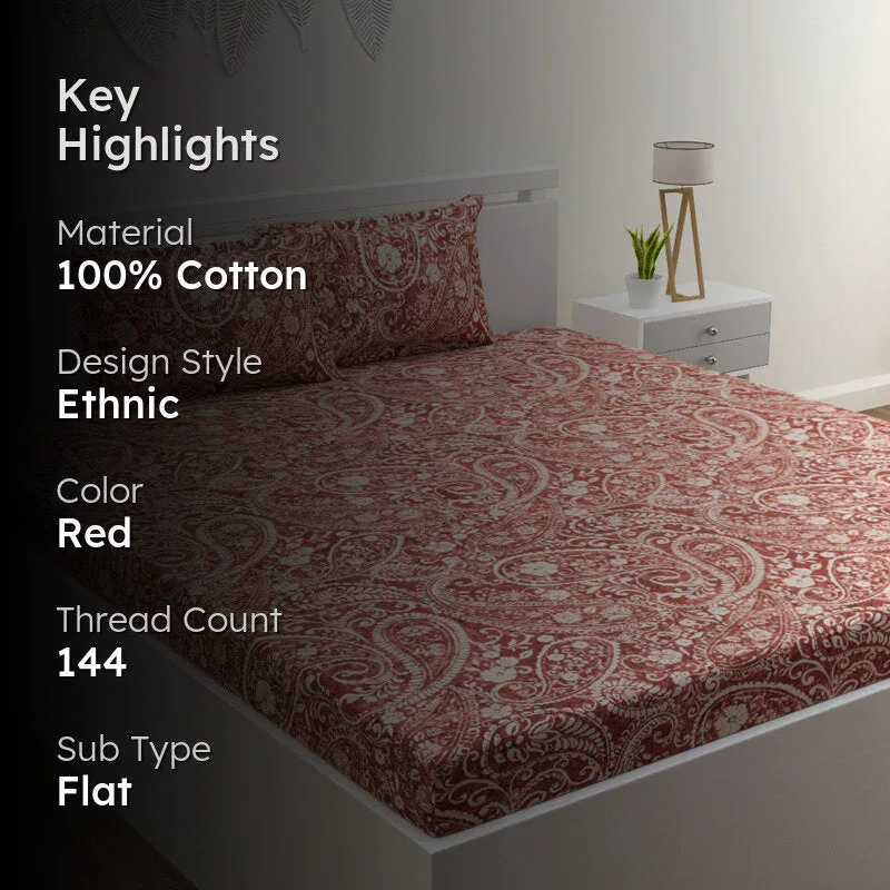 Paisley Nights Cotton Bedsheet (Red) - 144 TC media 2