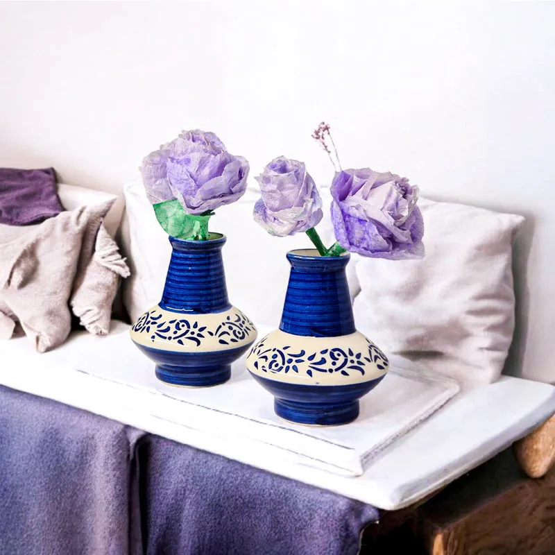 Mitti Azure Ceramic Vase - Set Of Two media 5