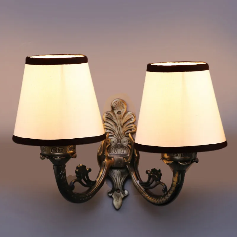 Vintage Conical Duo Fabric & Metal Wall Lamp - White & Black media 3
