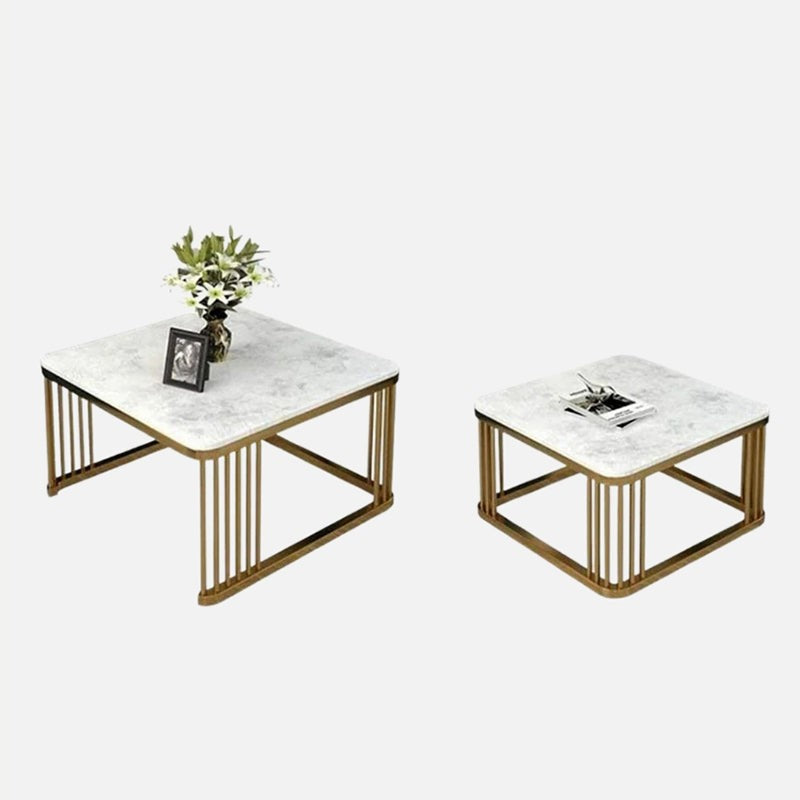 Elysian Edge Accent Table with Marble Top (Gold & White) - Set Of Two image 3
