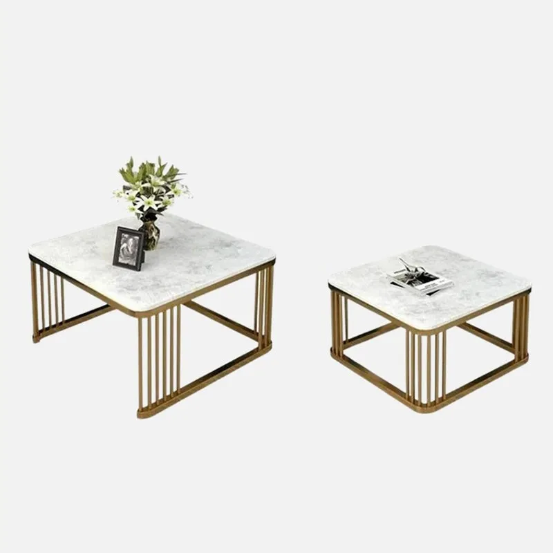 Elysian Edge Accent Table with Marble Top (Gold & White) - Set Of Two media 3