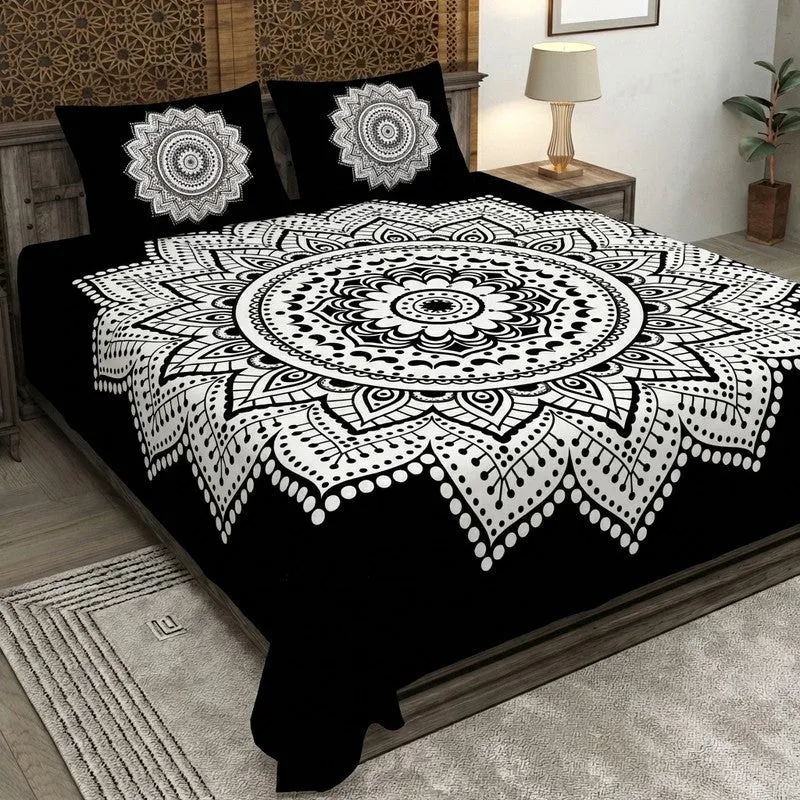 Petalra Cotton Bedsheet (Black,White) - 240 TC media 1