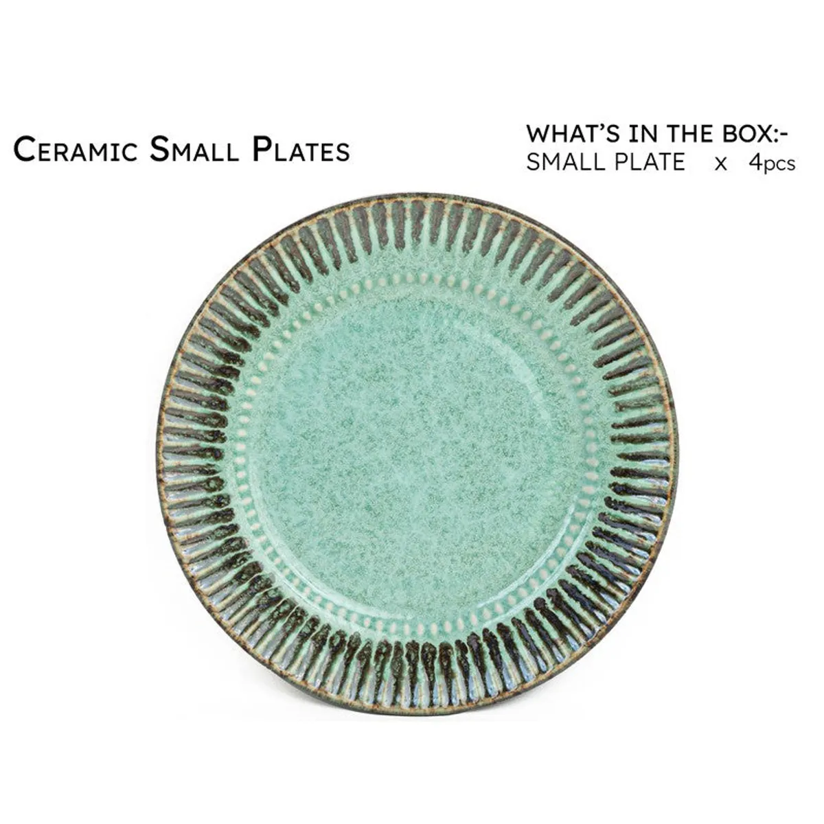 Close-up view of a green ceramic plate with a ridged textured rim.