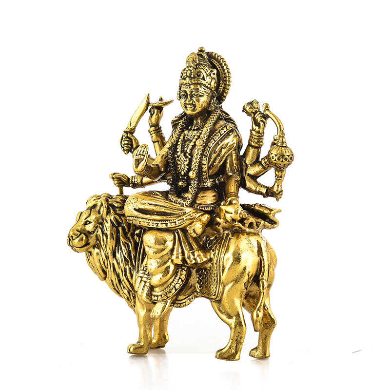 Divine Durga Brass Idol - Gold media 4