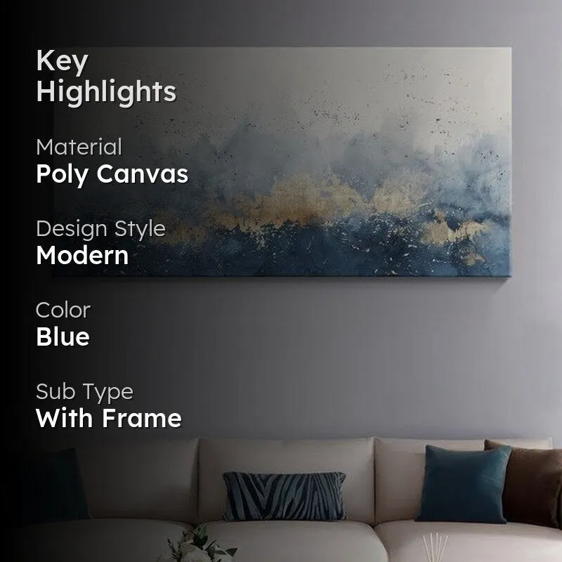 Oceanic Blue and Golden Abstract Poly Canvas Wall Painting media 2
