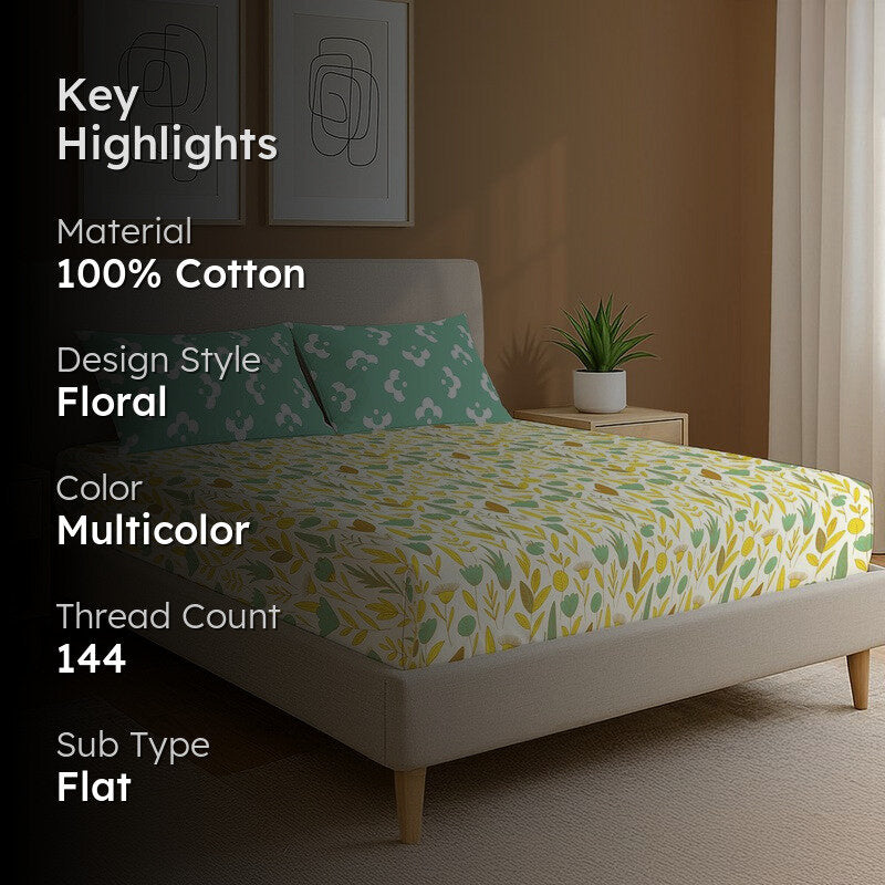 Dreamy Pastels Floral Cotton Bedsheets (Multicolor) - 144 TC media 2
